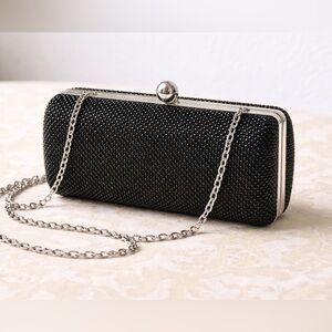 Jessica McClintock Black Beaded Evening Clutch Purse Chain Strap